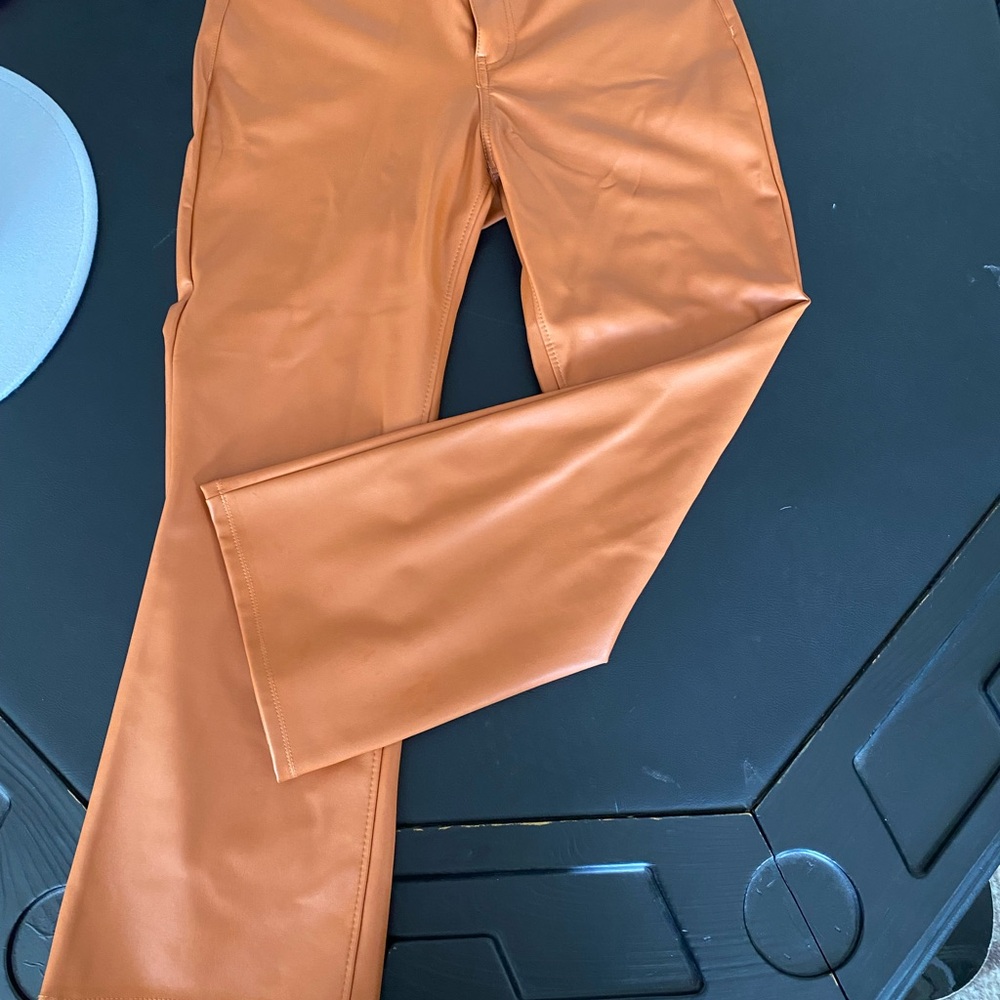 Stylish Tan Faux Leather Pants